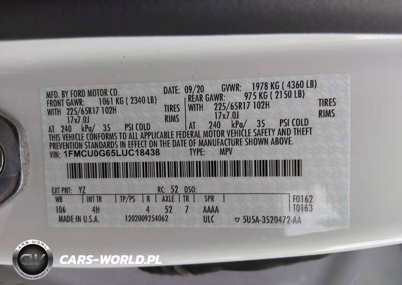 2020 Ford Escape Se VIN:1FMCU0G65LUC18438 - 9