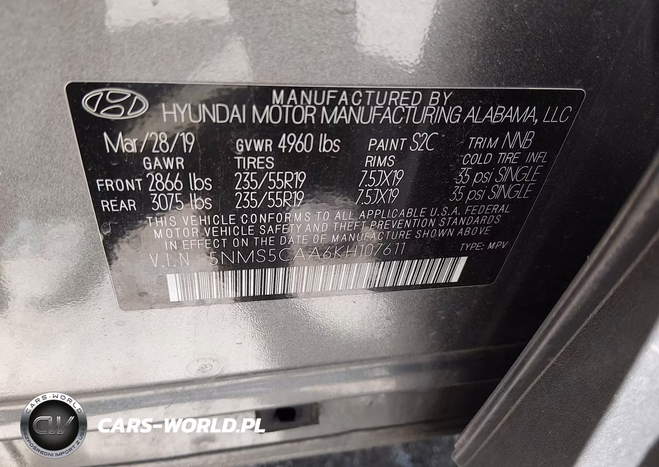 2019 Hyundai Santa Fe Ultimate 2.0T VIN:5NMS5CAA6KH107611 - 9