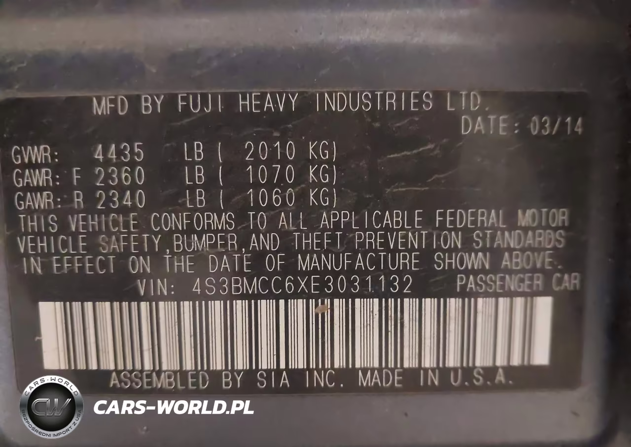 2014 Subaru Legacy 2.5I Premium VIN:4S3BMCC6XE3031132 - 9