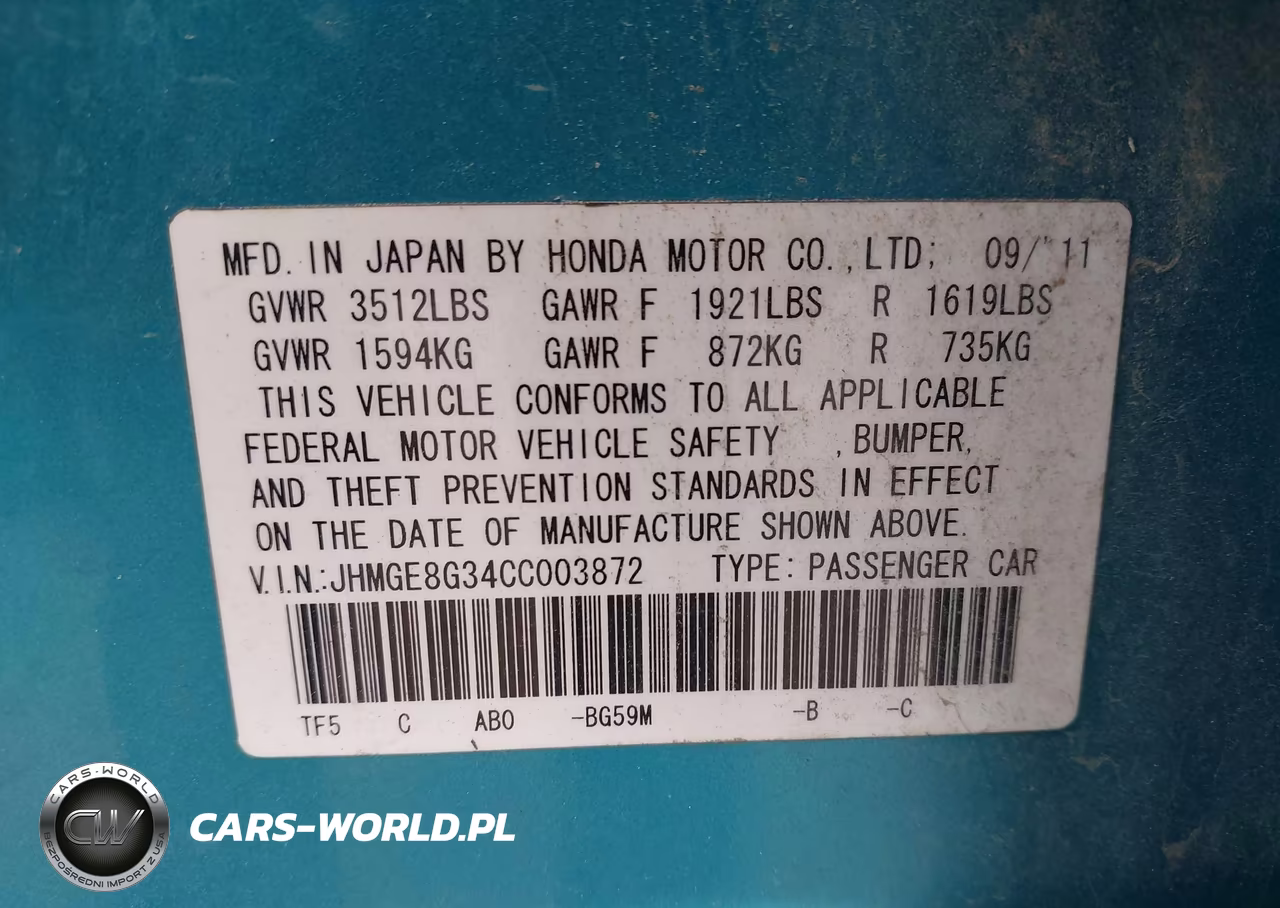 2012 Honda Fit VIN:JHMGE8G34CC003872 - 9