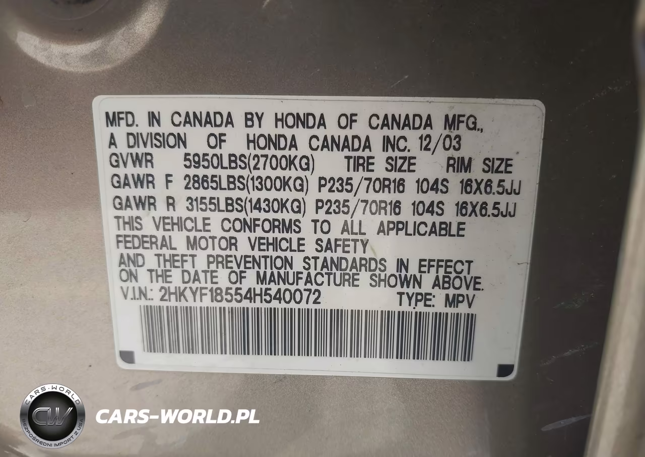 2004 Honda Pilot Ex-L VIN:2HKYF18554H540072 - 9
