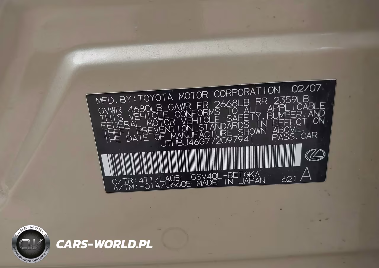 2007 Lexus Es 350 VIN:JTHBJ46G772097941 - 9