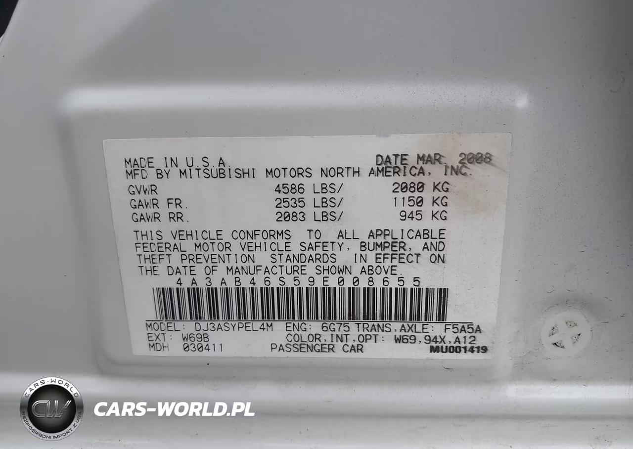 2009 Mitsubishi Galant Sport V6 VIN:4A3AB46S59E008655 - 9