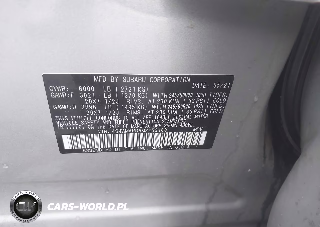 2021 Subaru Ascent Limited VIN:4S4WMAPD9M3453160 - 9