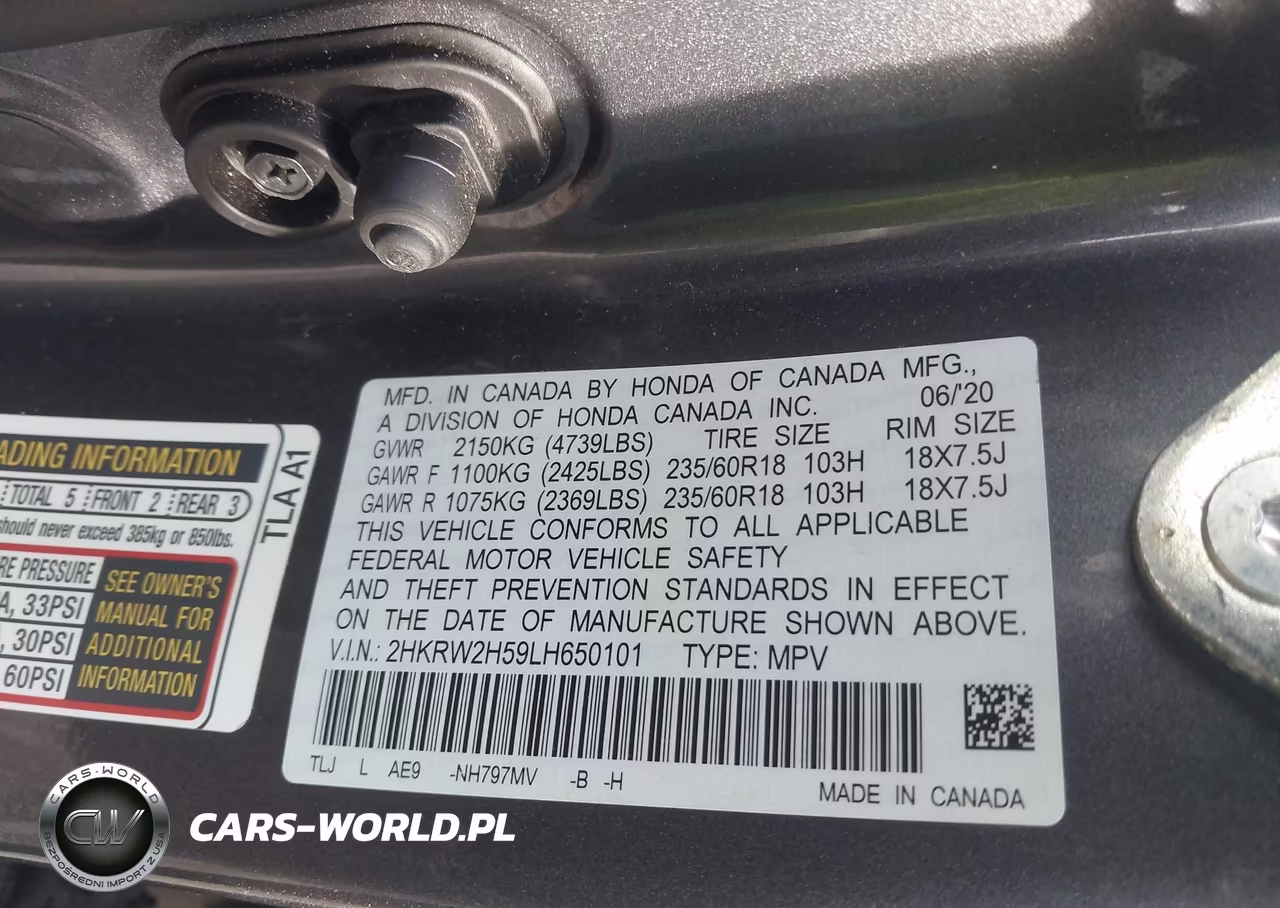 2020 Honda Cr-V Awd Ex VIN:2HKRW2H59LH650101 - 9