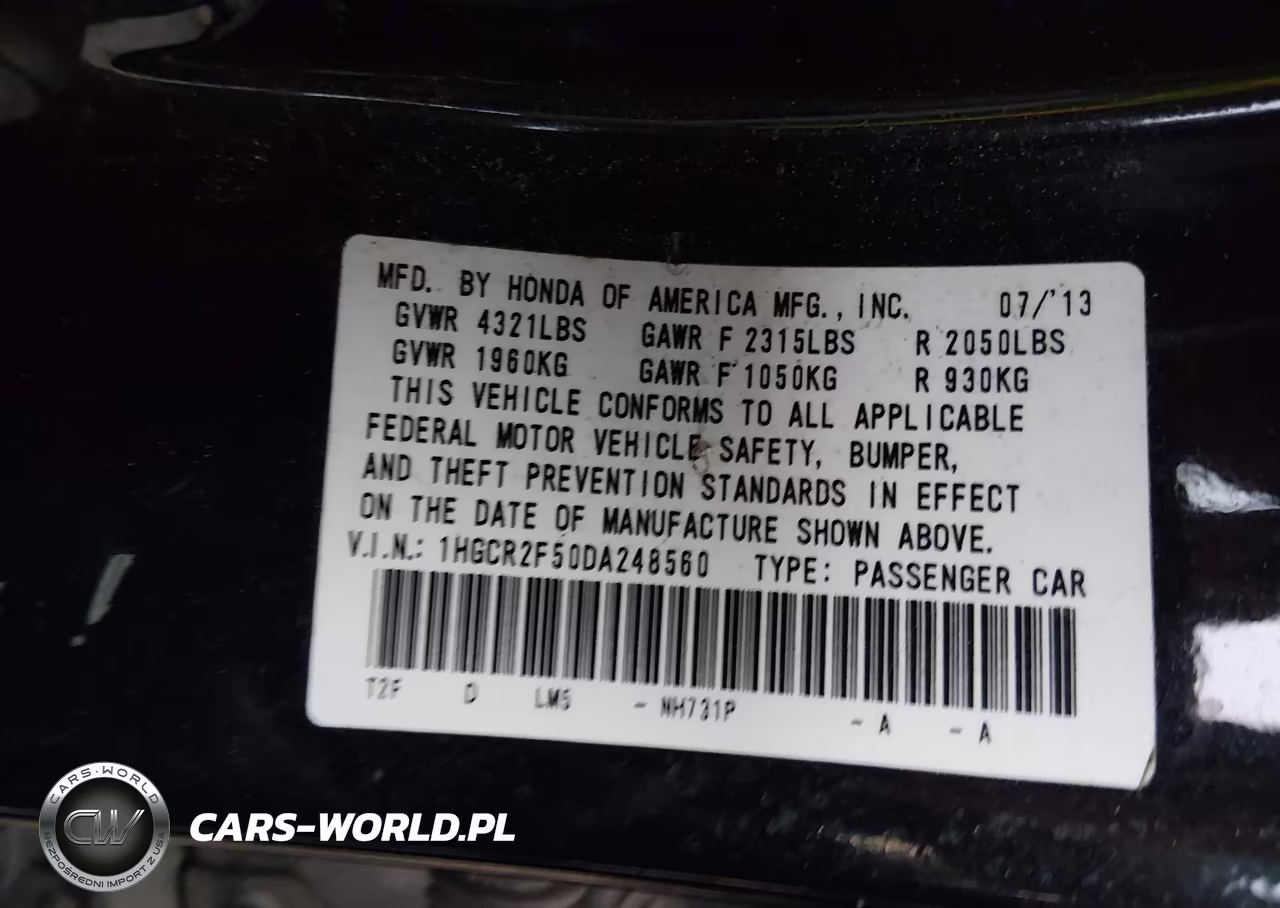 2013 Honda Accord Sport VIN:1HGCR2F50DA248560 - 9