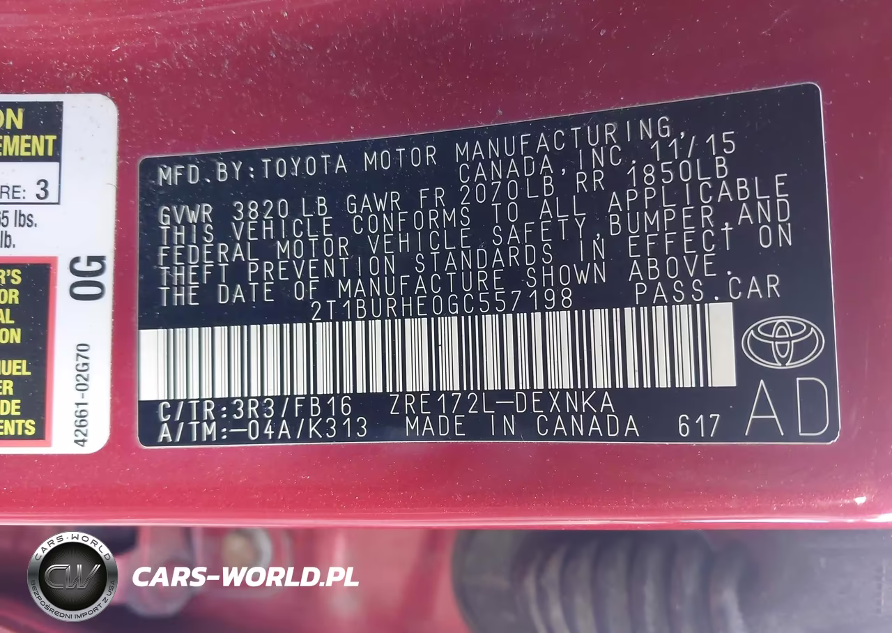 2016 Toyota Corolla Le VIN:2T1BURHE0GC557198 - 9