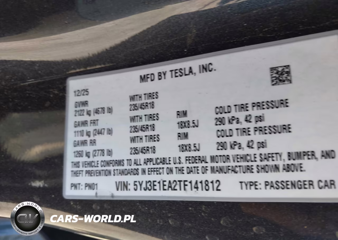 2026 Tesla Model 3 VIN:5YJ3E1EA2TF141812 - 9