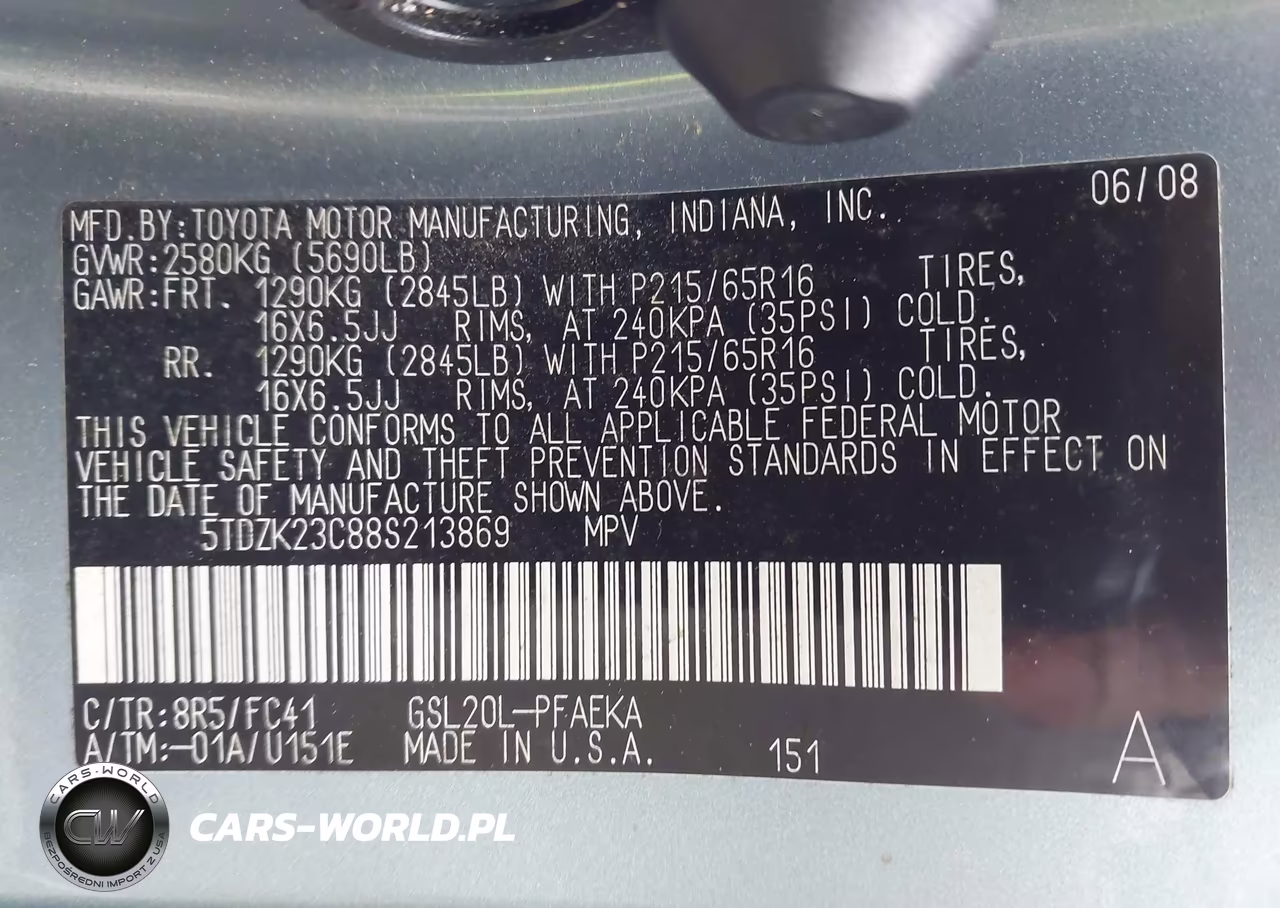 2008 Toyota Sienna Le VIN:5TDZK23C88S213869 - 9