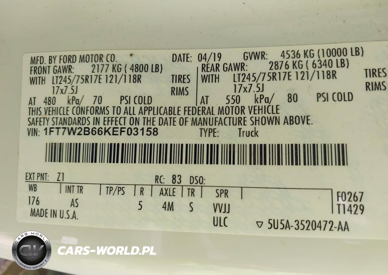 2019 Ford F-250 Xl VIN:1FT7W2B66KEF03158 - 9