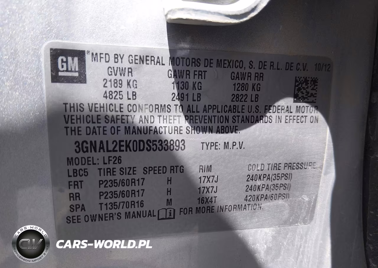 2013 Chevrolet Captiva Sport 2Ls VIN:3GNAL2EK0DS533893 - 9