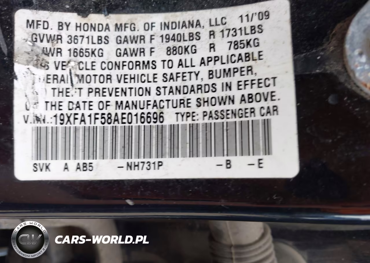 2010 Honda Civic Lx VIN:19XFA1F58AE016696 - 9