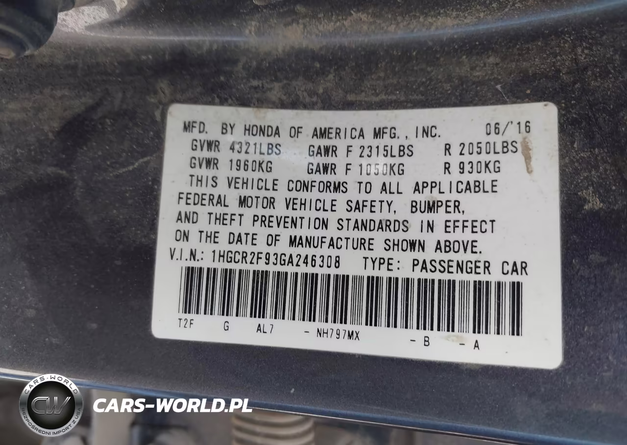 2016 Honda Accord Ex-L VIN:1HGCR2F93GA246308 - 9