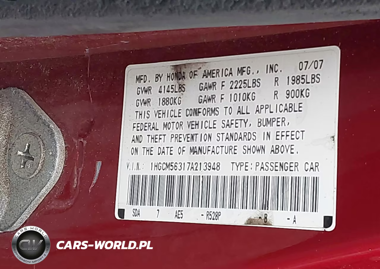 2007 Honda Accord 2.4 Se VIN:1HGCM56317A213948 - 9