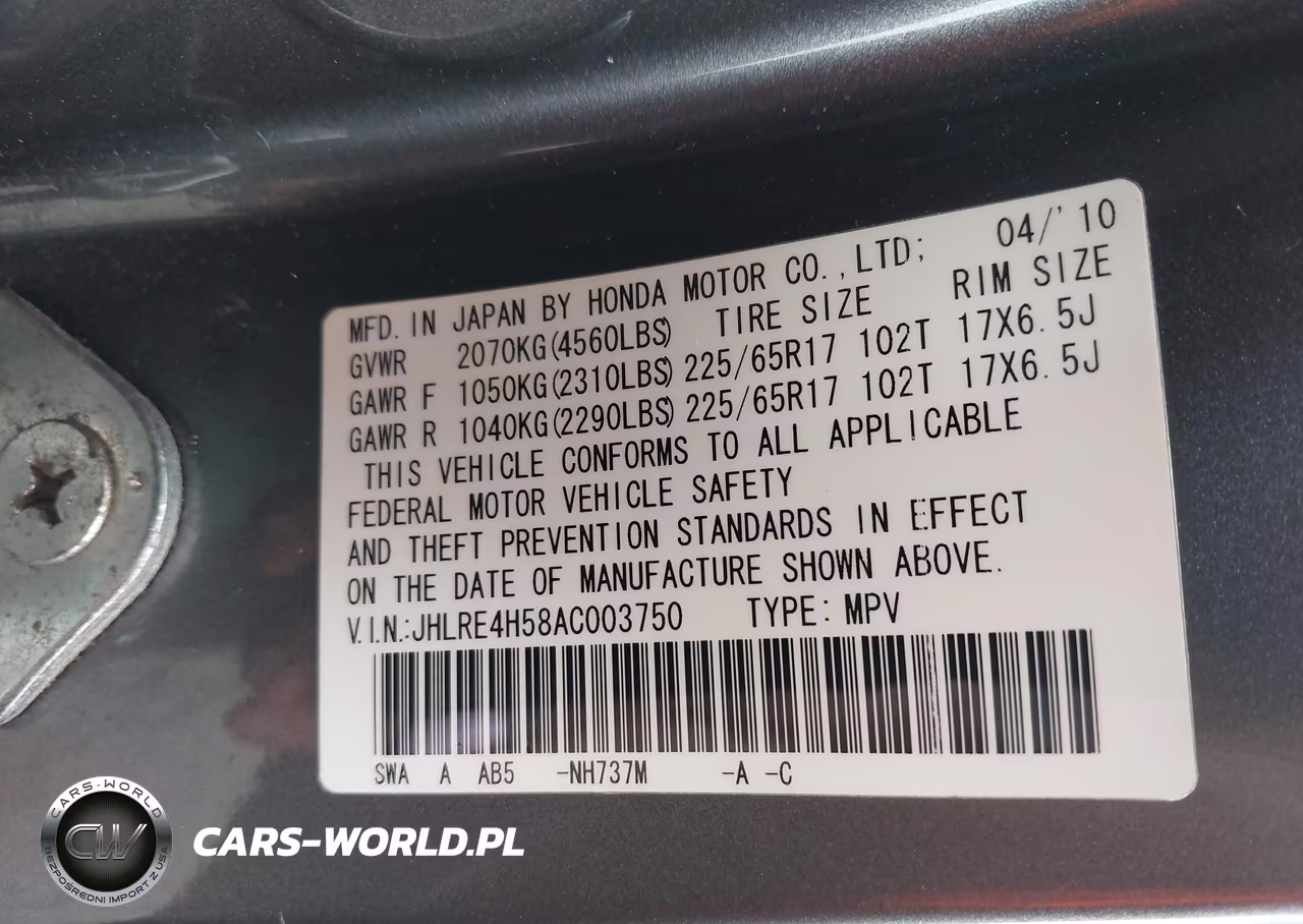 2010 Honda Cr-V Ex VIN:JHLRE4H58AC003750 - 9