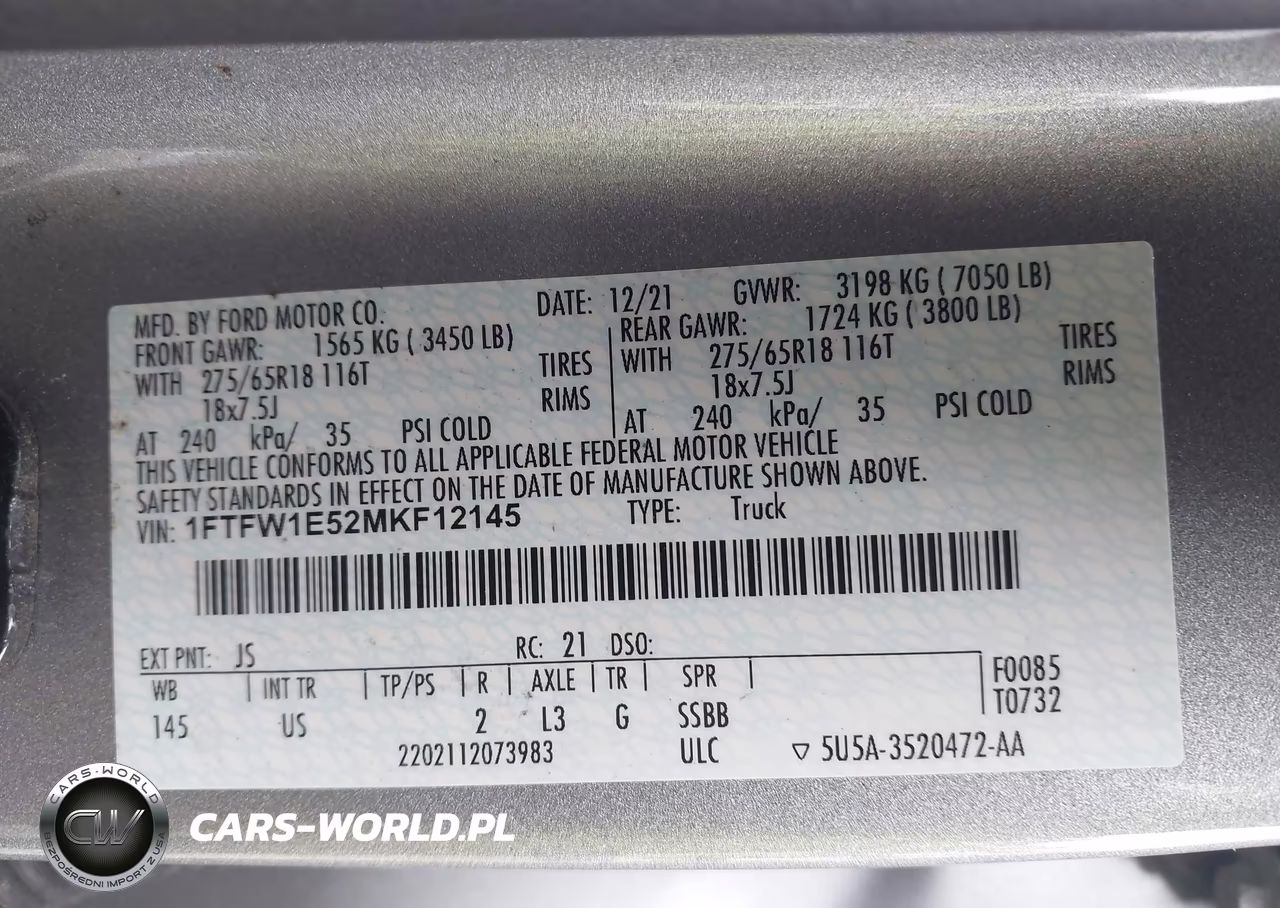 2021 Ford F-150 Xlt VIN:1FTFW1E52MKF12145 - 9