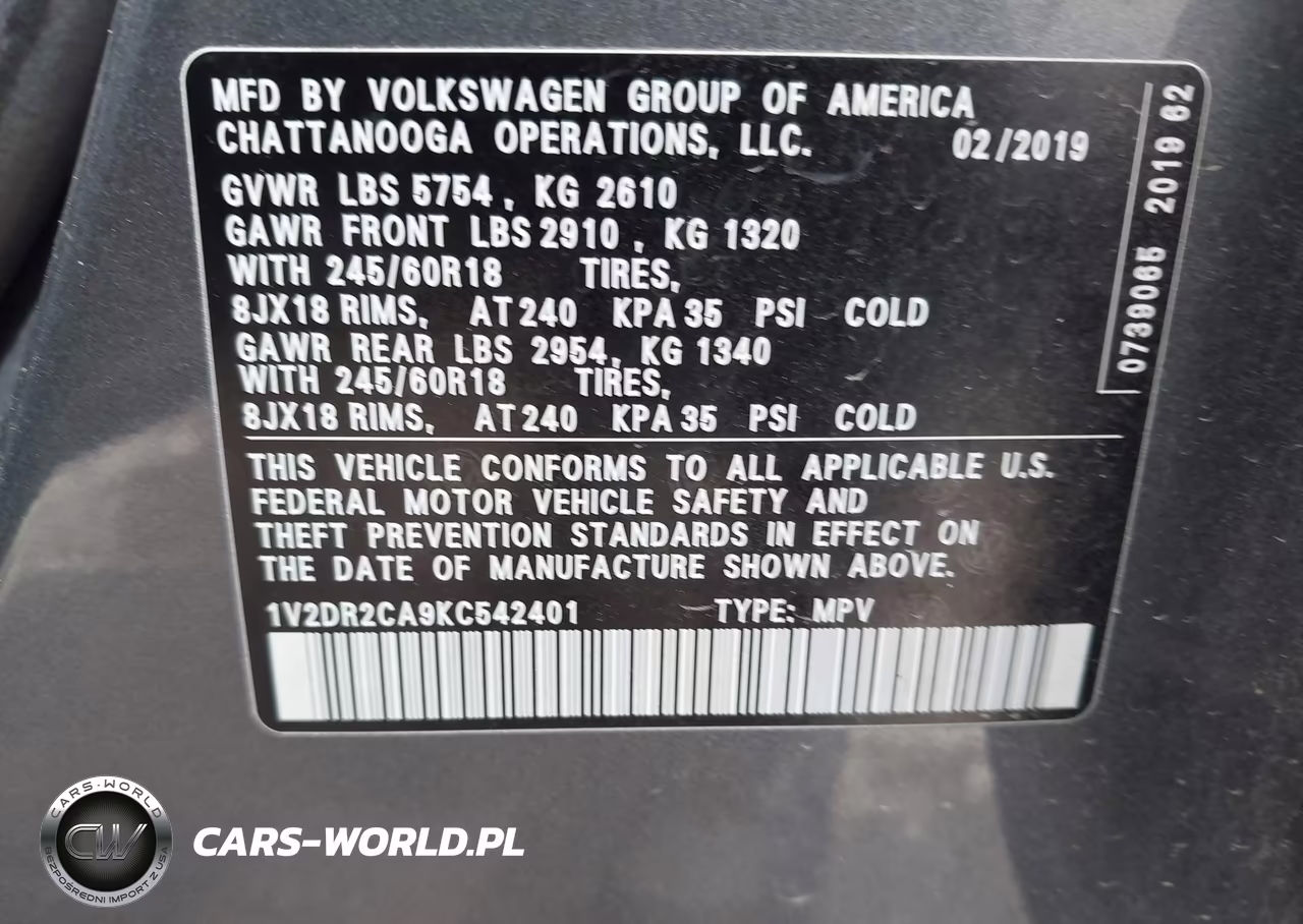 2019 Volkswagen Atlas 3.6L V6 Se VIN:1V2DR2CA9KC542401 - 9