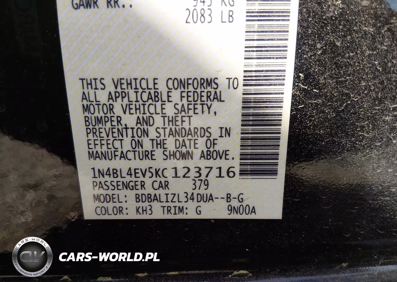 2019 Nissan Altima 2.5 Sl VIN:1N4BL4EV5KC123716 - 9