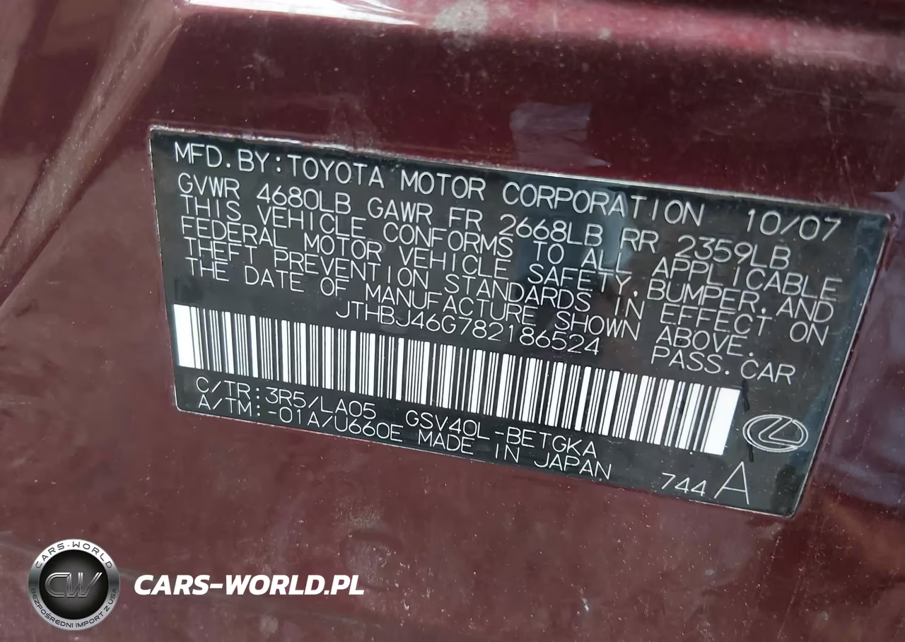 2008 Lexus Es 350 VIN:JTHBJ46G782186524 - 9