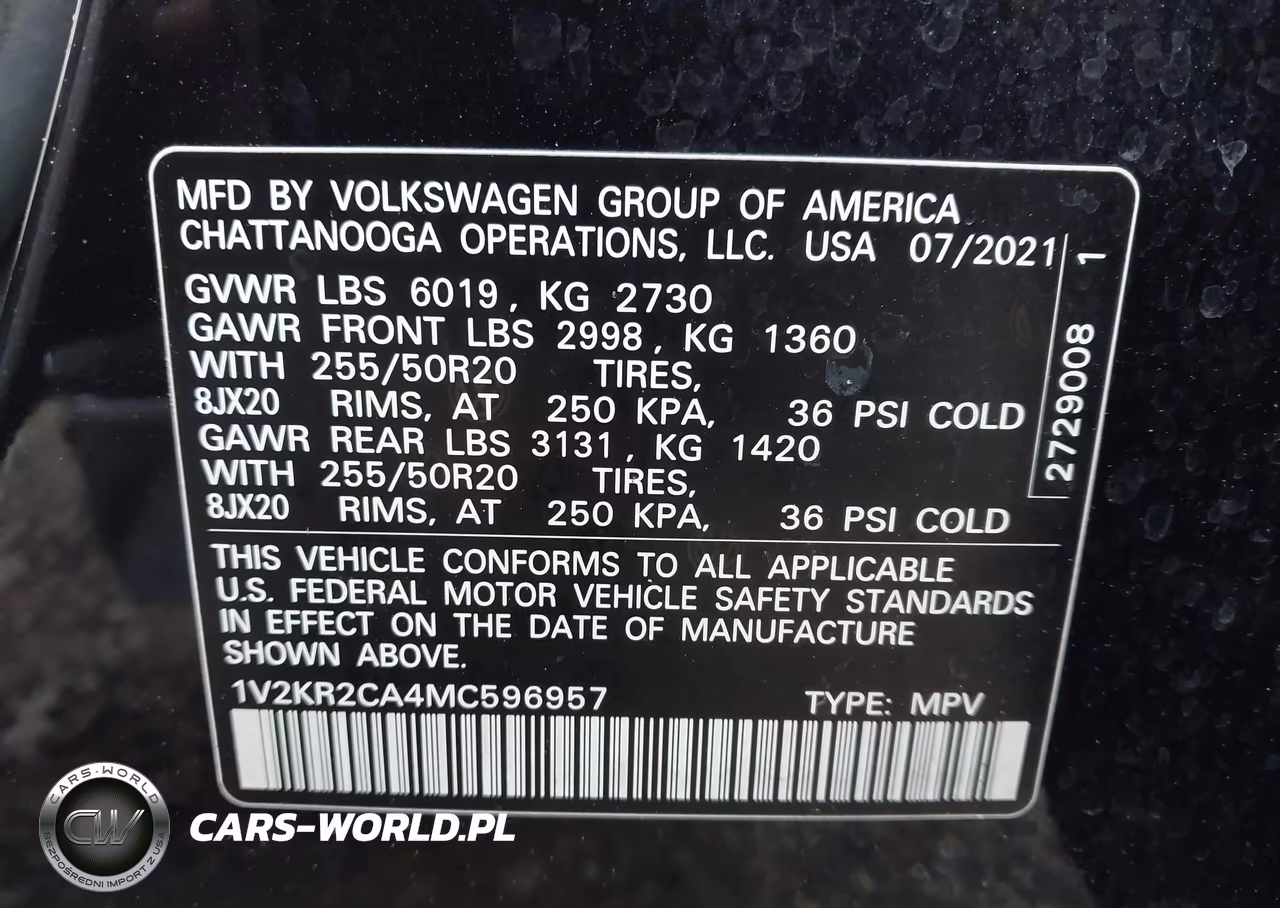 2021 Volkswagen Atlas 3.6L V6 Se W-Technology VIN:1V2KR2CA4MC596957 - 9