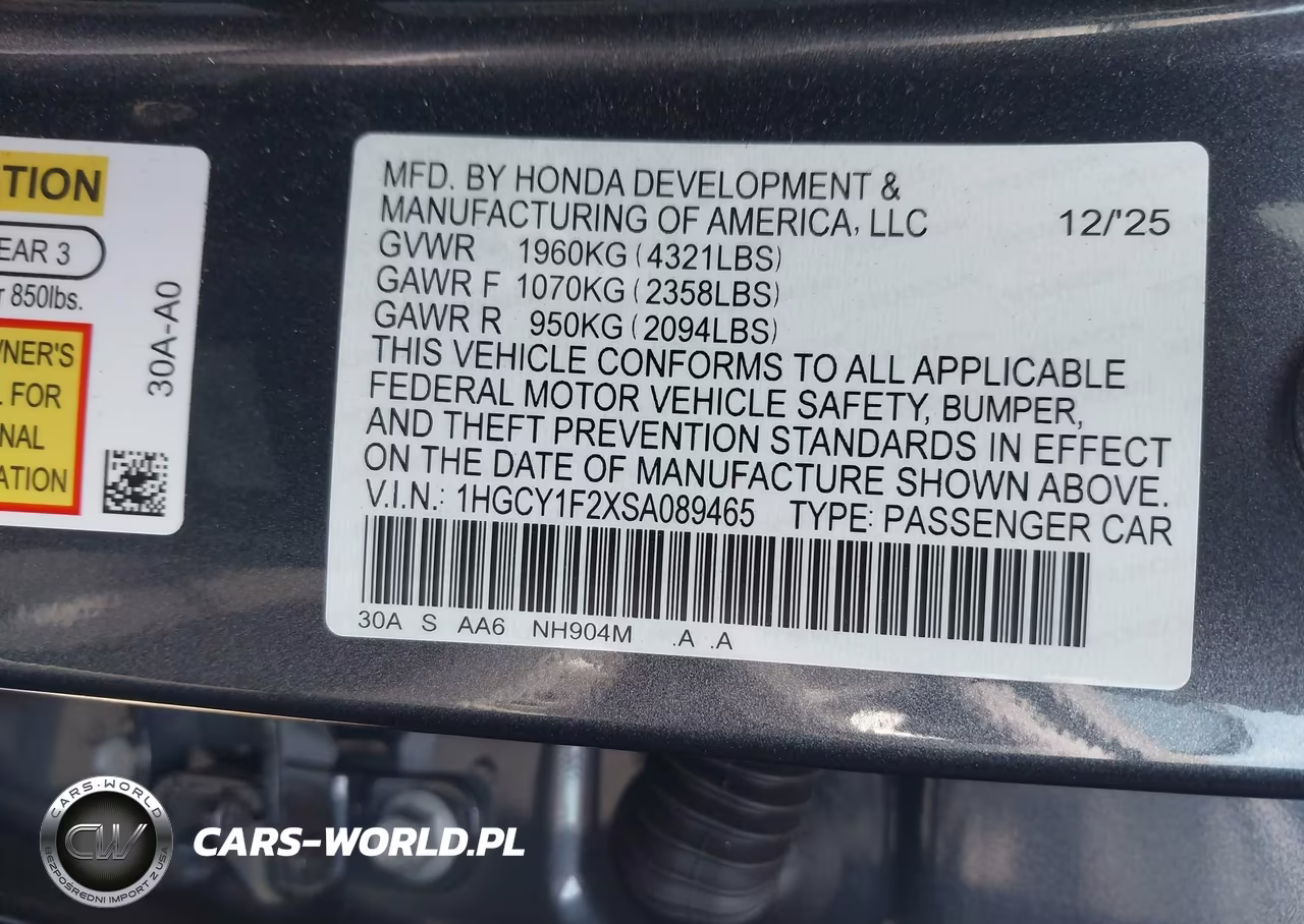 2025 Honda Accord Lx VIN:1HGCY1F2XSA089465 - 9