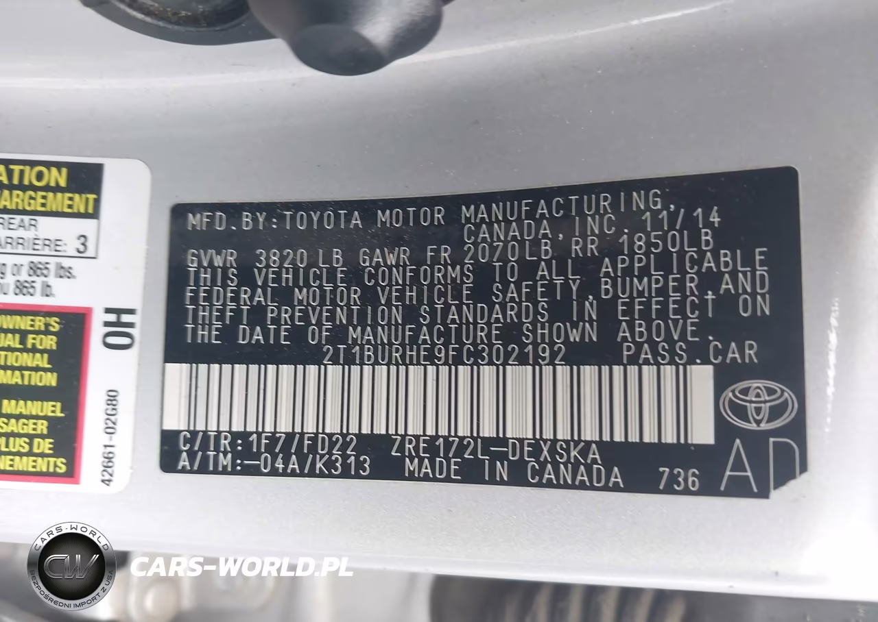 2015 Toyota Corolla S Plus VIN:2T1BURHE9FC302192 - 9