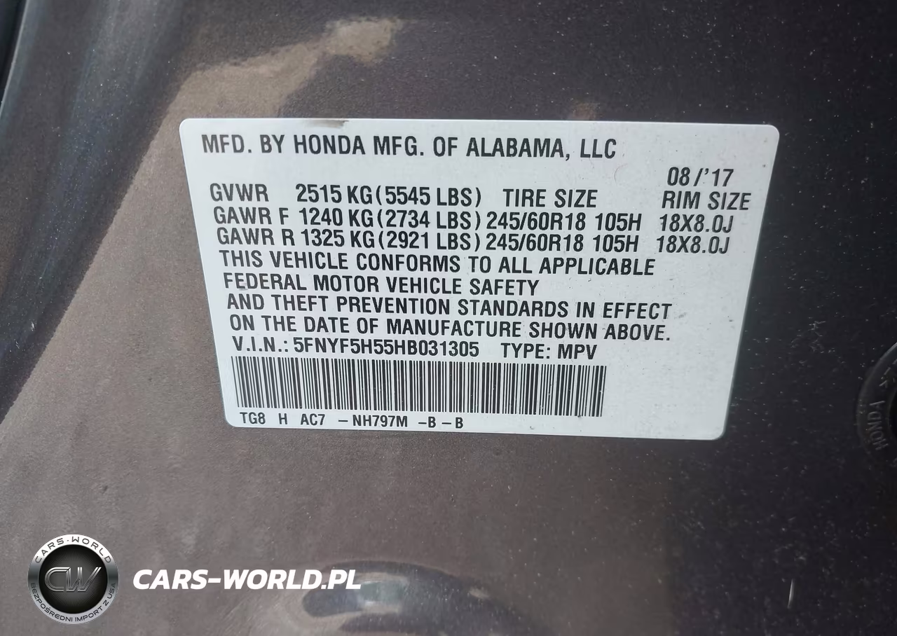 2017 Honda Pilot Ex-L VIN:5FNYF5H55HB031305 - 9