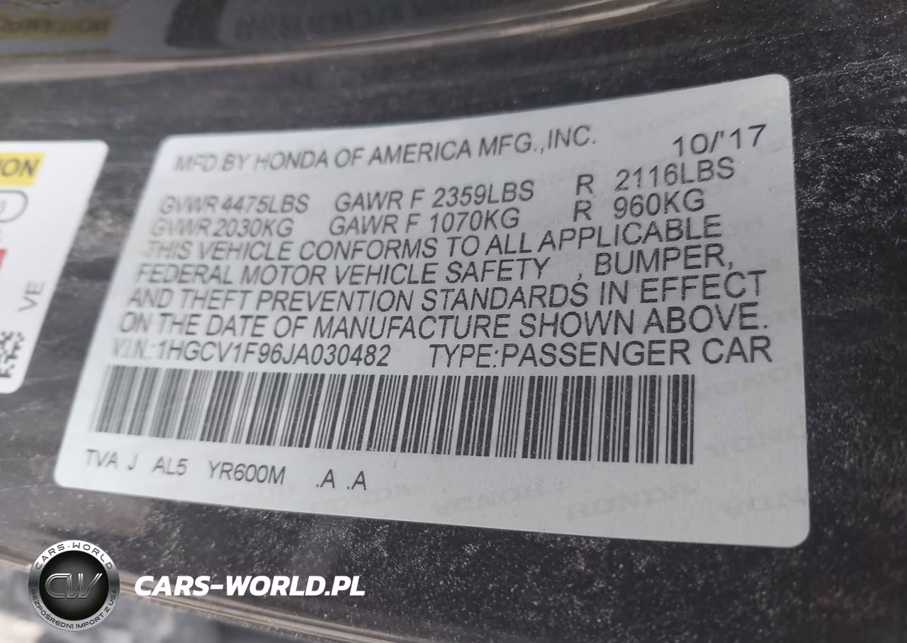2018 Honda Accord Touring VIN:1HGCV1F96JA030482 - 9