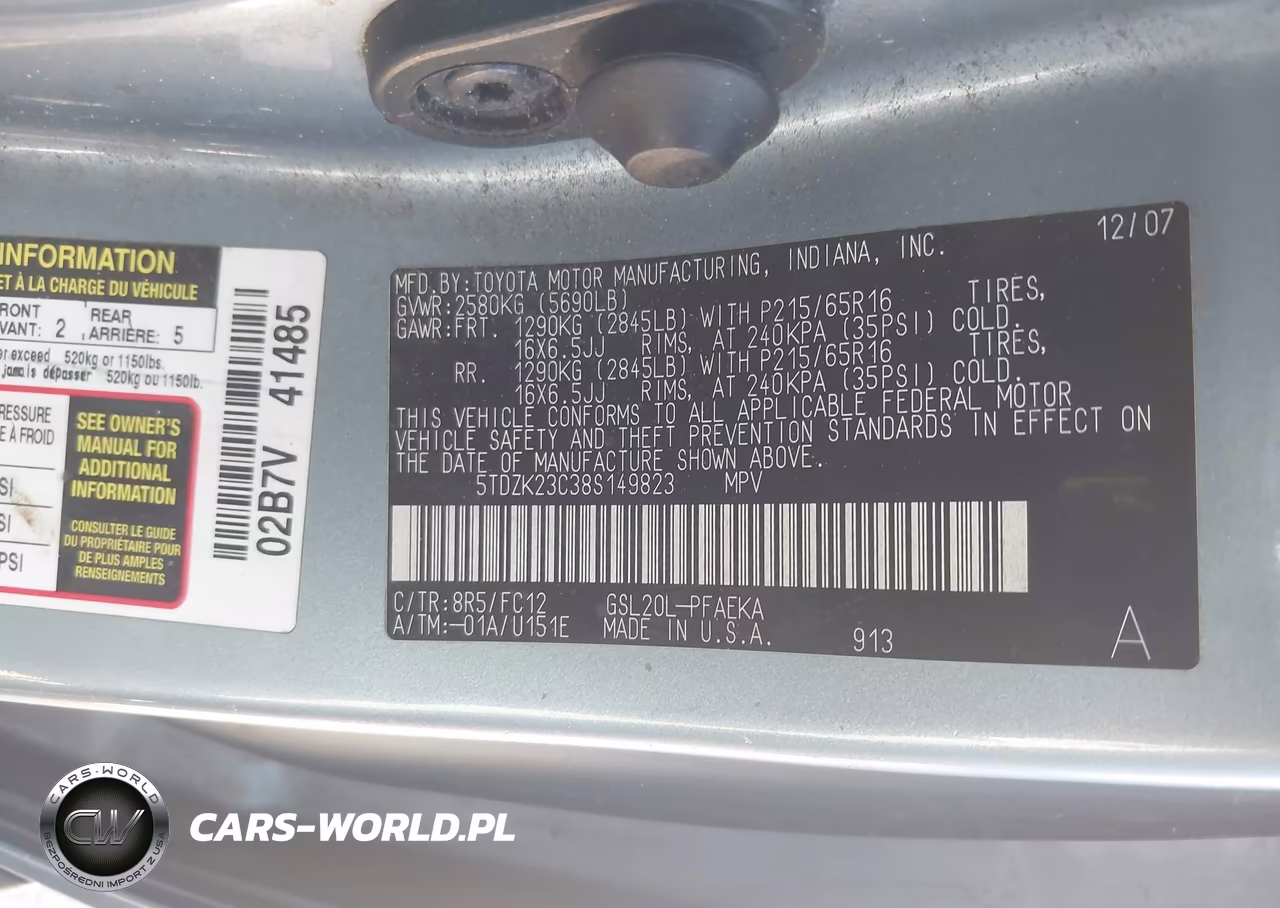 2008 Toyota Sienna Le VIN:5TDZK23C38S149823 - 9