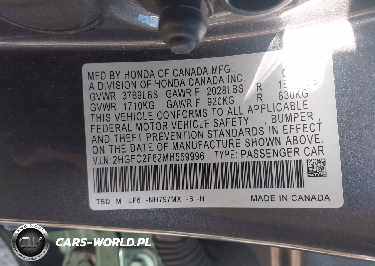 2021 Honda Civic Lx VIN:2HGFC2F62MH559996 - 9