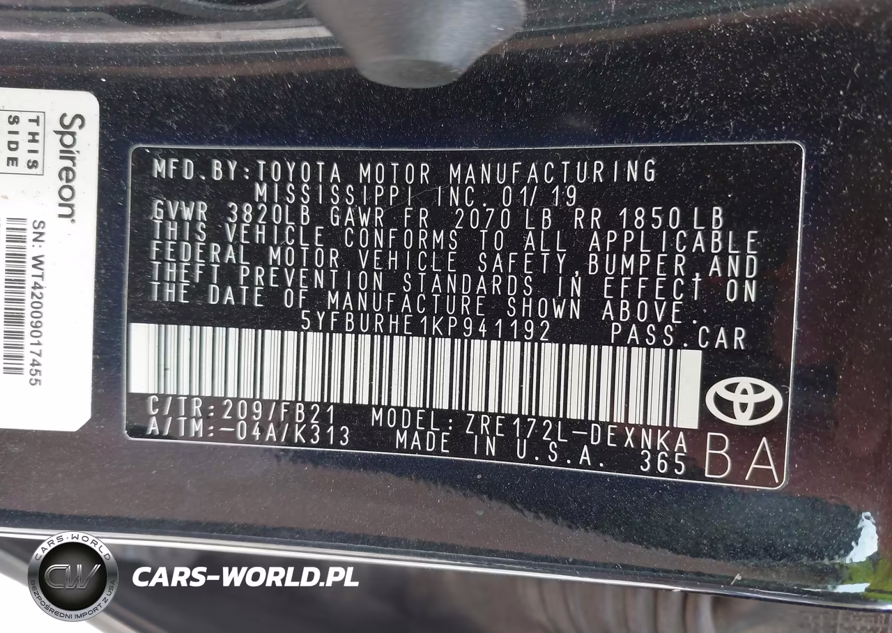 2019 Toyota Corolla Le VIN:5YFBURHE1KP941192 - 9