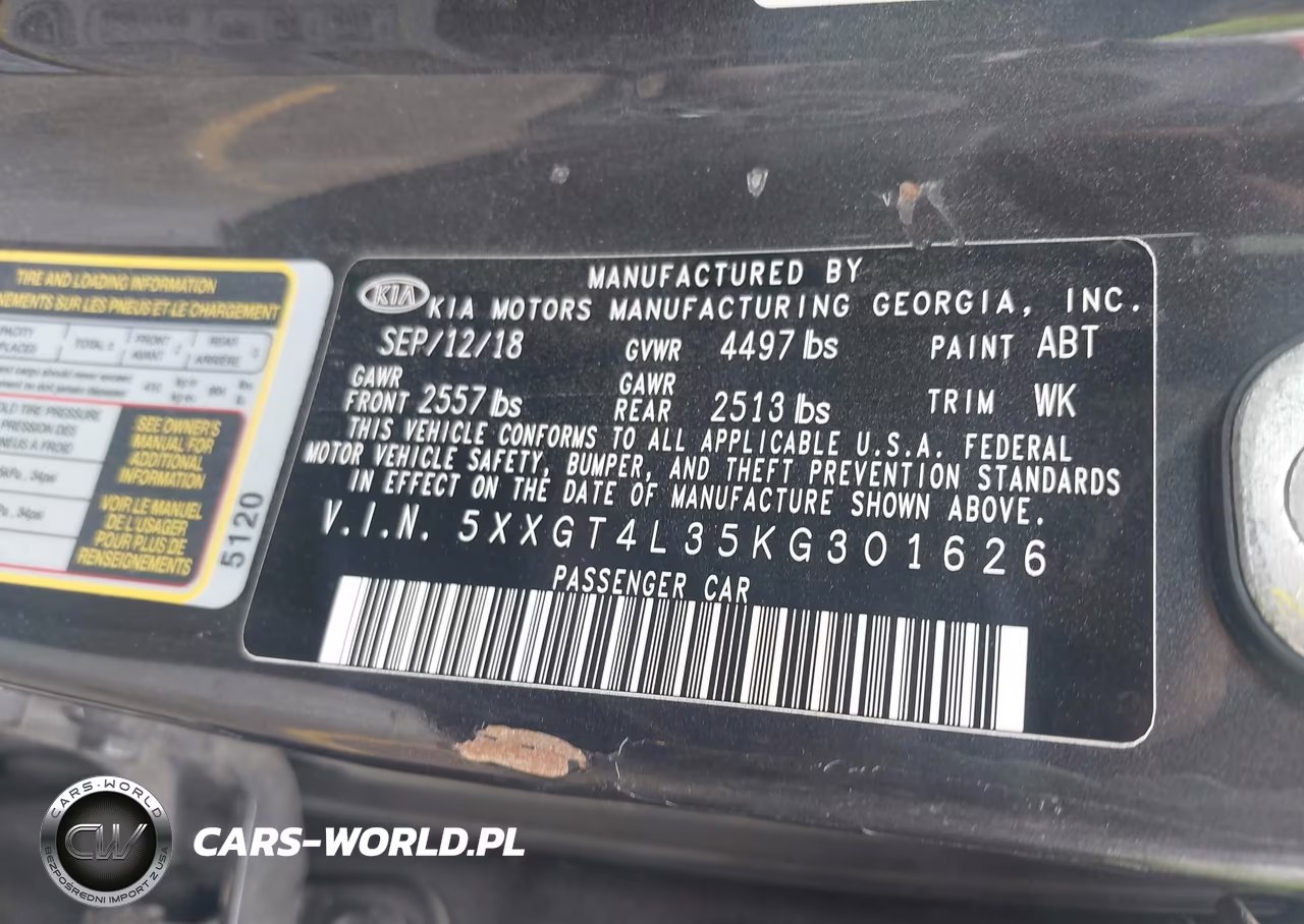 2019 Kia Optima Lx VIN:5XXGT4L35KG301626 - 9