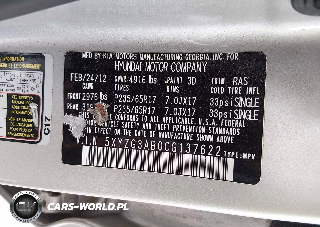 2012 Hyundai Santa Fe Gls VIN:5XYZG3AB0CG137622 - 9