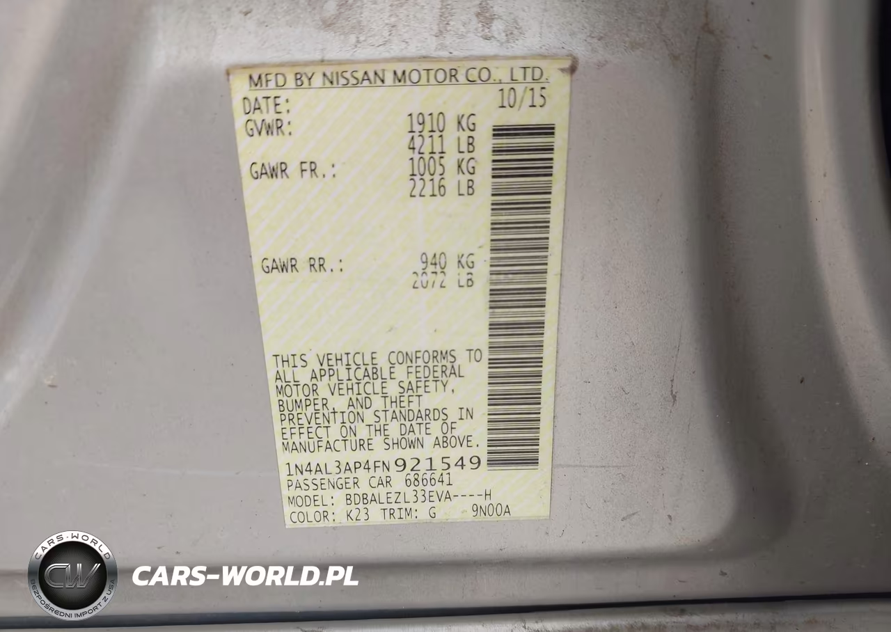 2015 Nissan Altima 2.5 S VIN:1N4AL3AP4FN921549 - 9