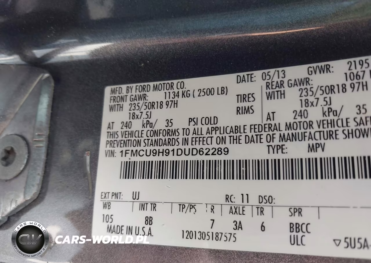 2013 Ford Escape Sel VIN:1FMCU9H91DUD62289 - 9
