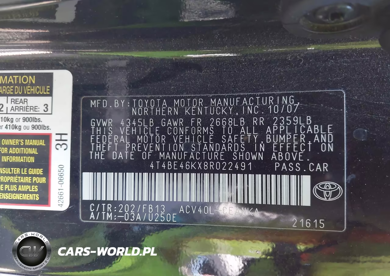 2008 Toyota Camry VIN:4T4BE46KX8R022491 - 9