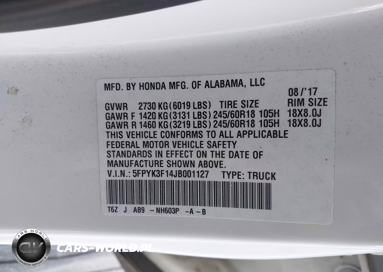 2018 Honda Ridgeline Sport VIN:5FPYK3F14JB001127 - 9