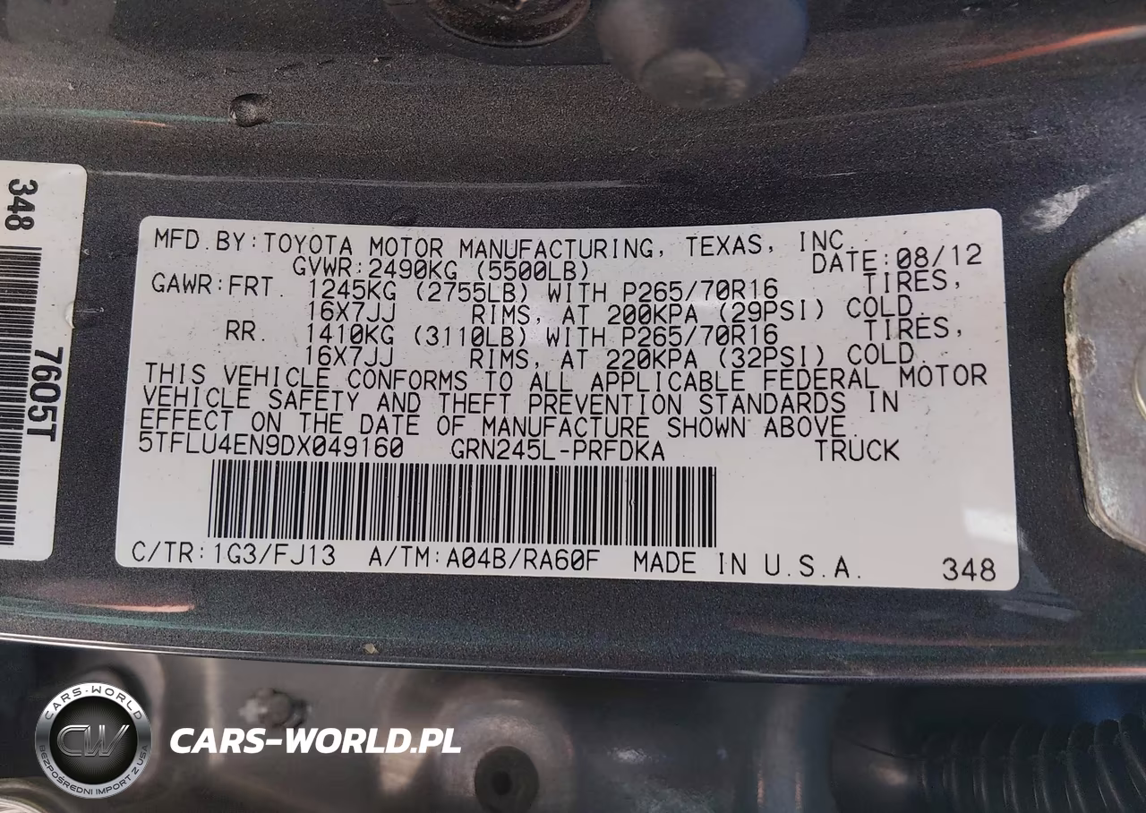 2013 Toyota Tacoma Base V6 VIN:5TFLU4EN9DX049160 - 9