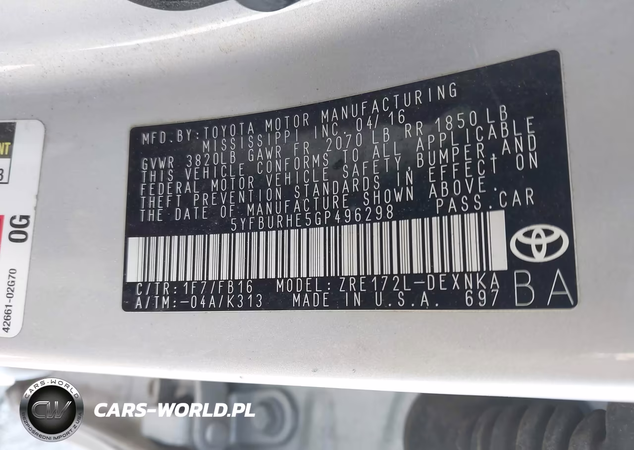 2016 Toyota Corolla Le VIN:5YFBURHE5GP496298 - 9