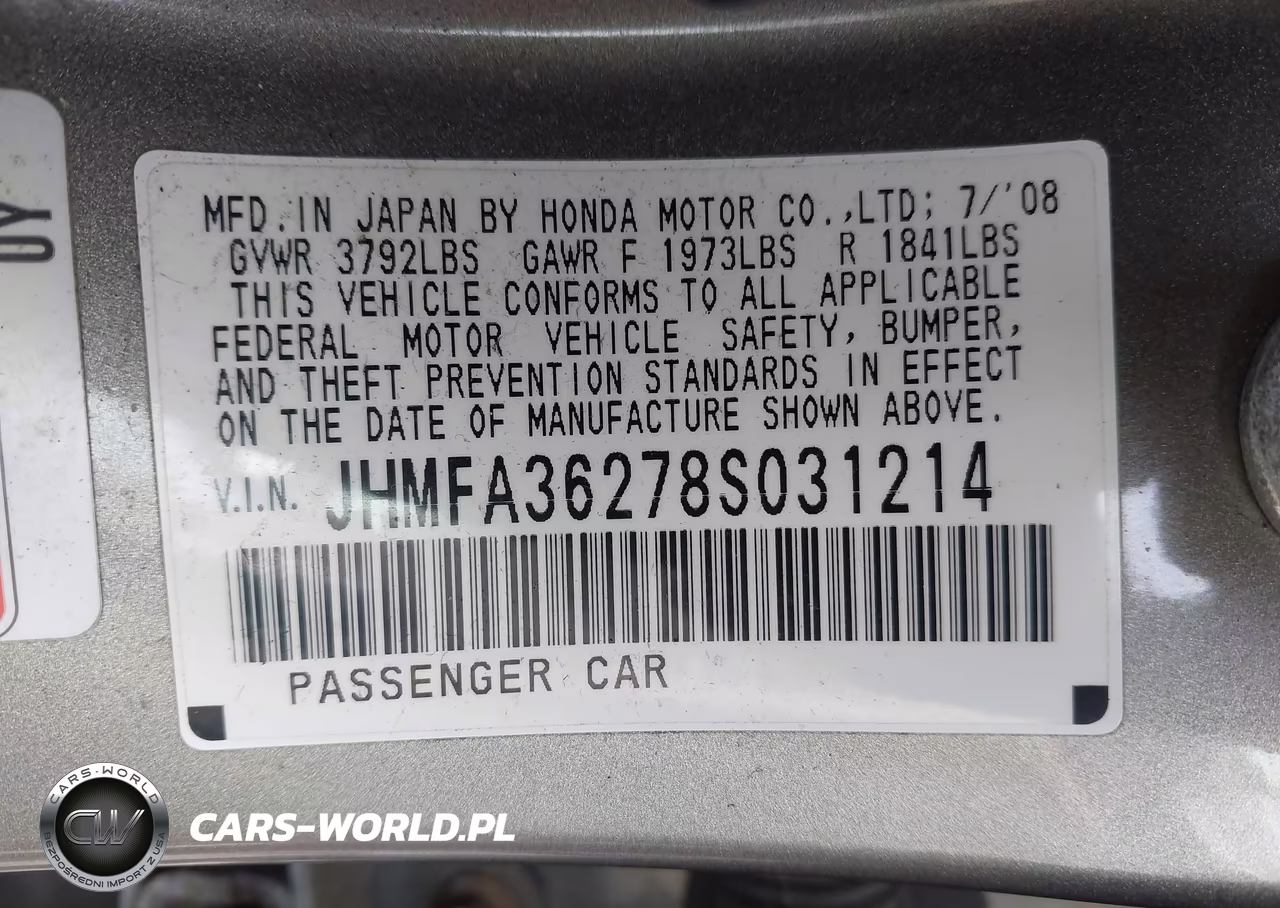 2008 Honda Civic Hybrid VIN:JHMFA36278S031214 - 9