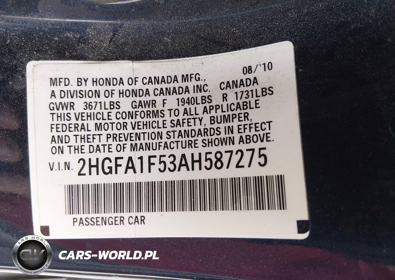 2010 Honda Civic Lx VIN:2HGFA1F53AH587275 - 9
