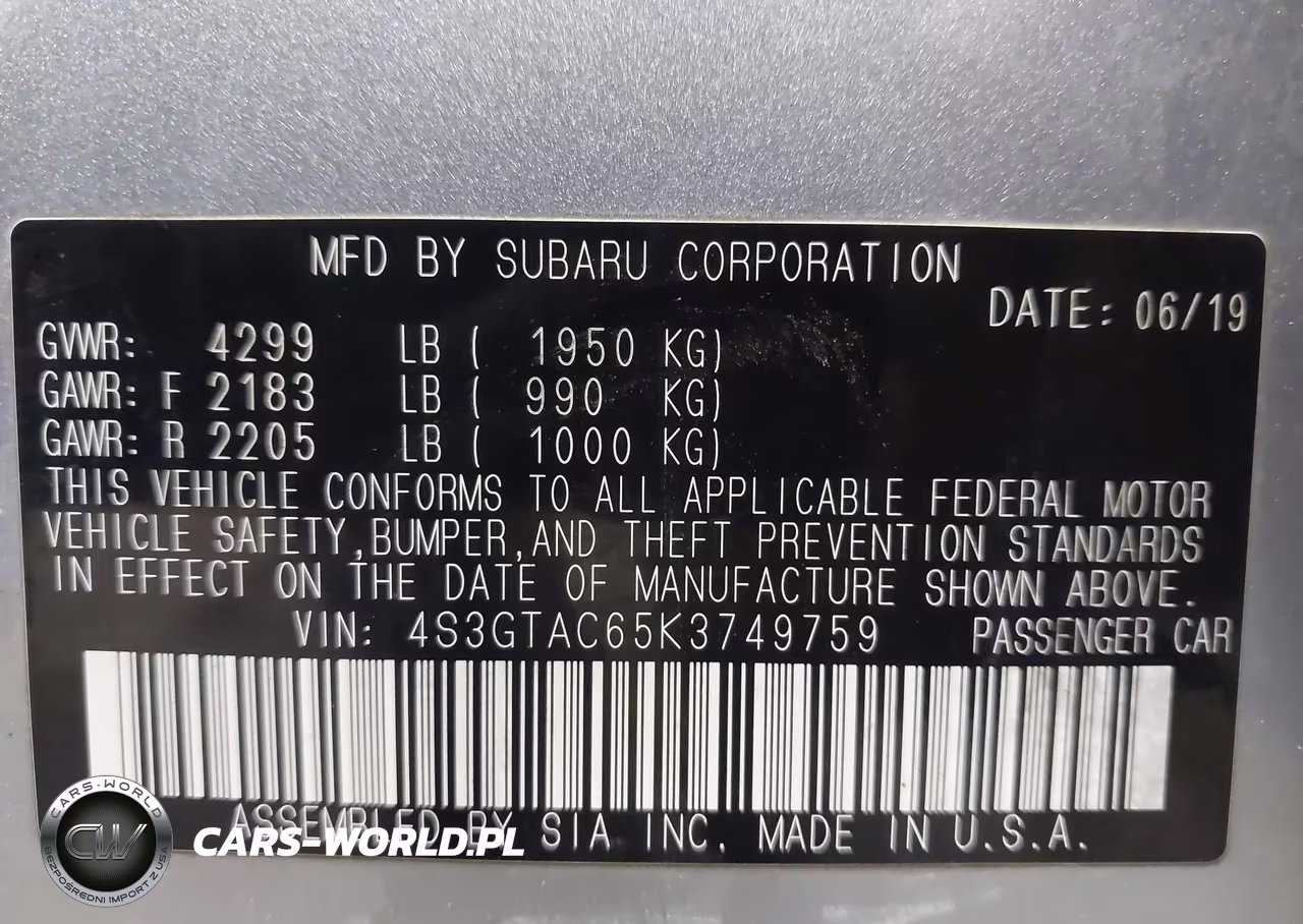 2019 Subaru Impreza 2.0I Premium VIN:4S3GTAC65K3749759 - 9