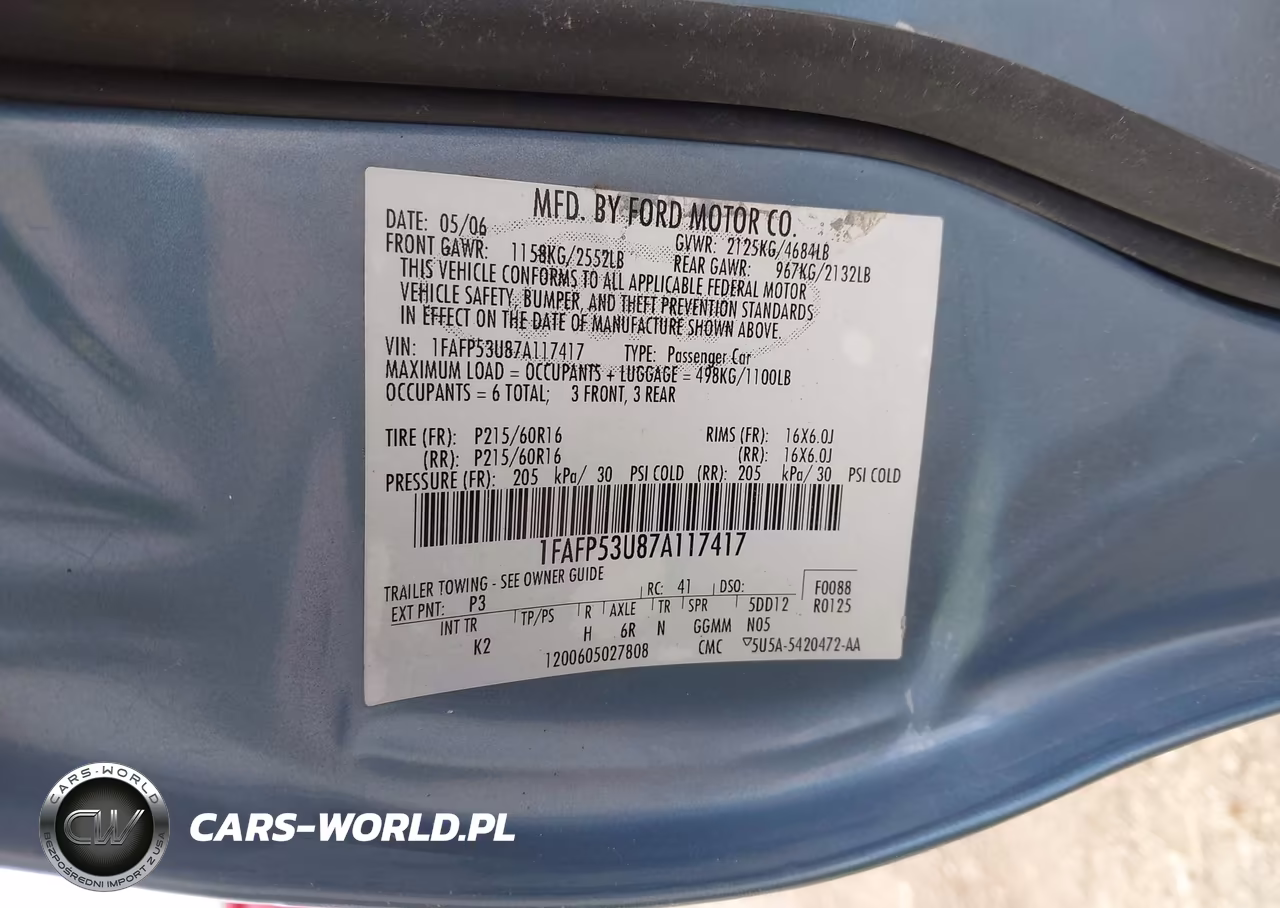 2007 Ford Taurus Se VIN:1FAFP53U87A117417 - 9