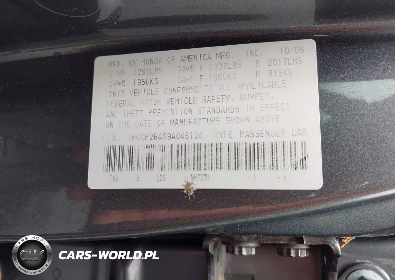 2009 Honda Accord 2.4 Lx-P VIN:1HGCP26459A046124 - 9