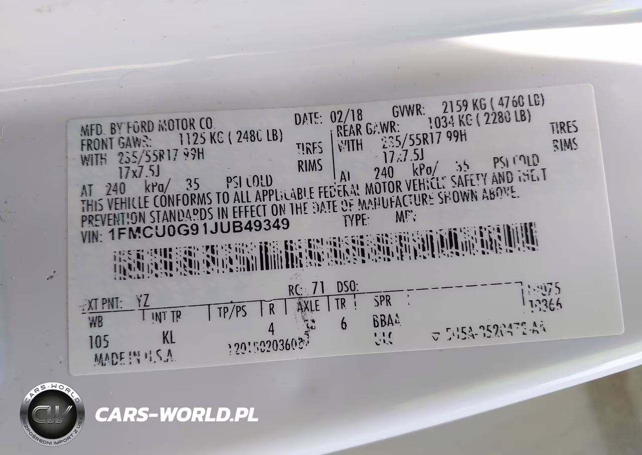 2018 Ford Escape Se VIN:1FMCU0G91JUB49349 - 9