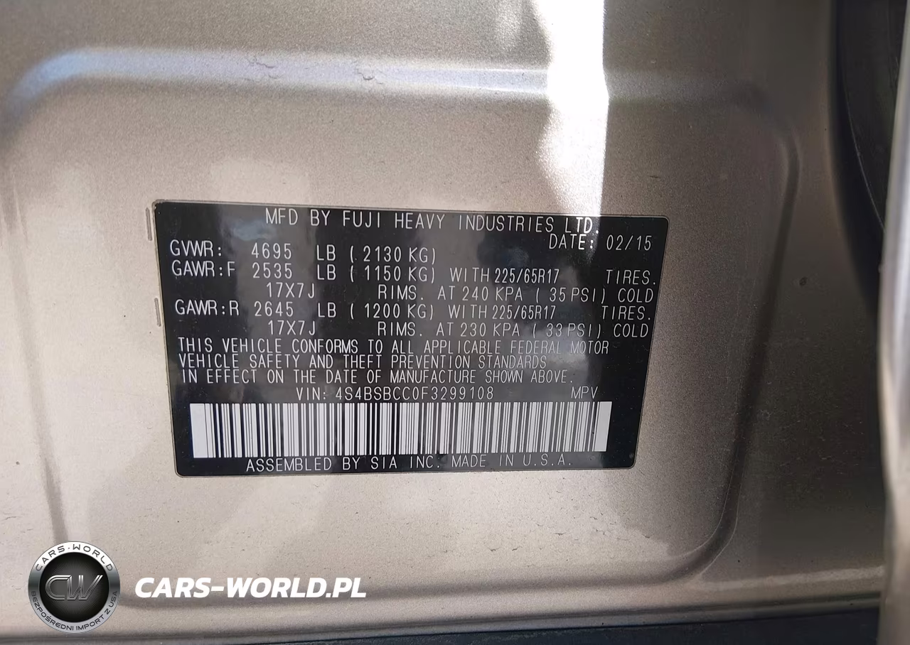2015 Subaru Outback 2.5I Premium VIN:4S4BSBCC0F3299108 - 9