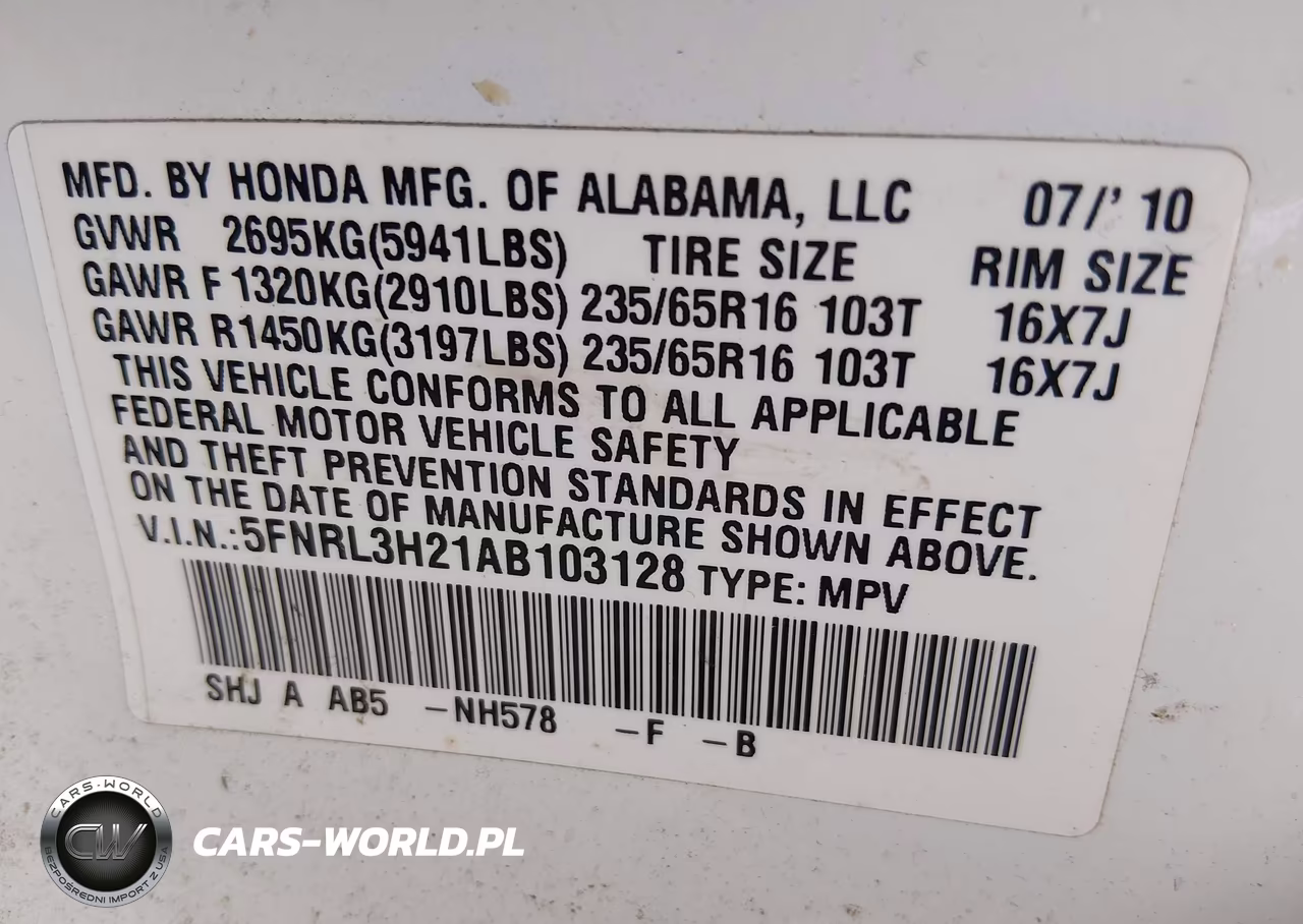 2010 Honda Odyssey Lx VIN:5FNRL3H21AB103128 - 9