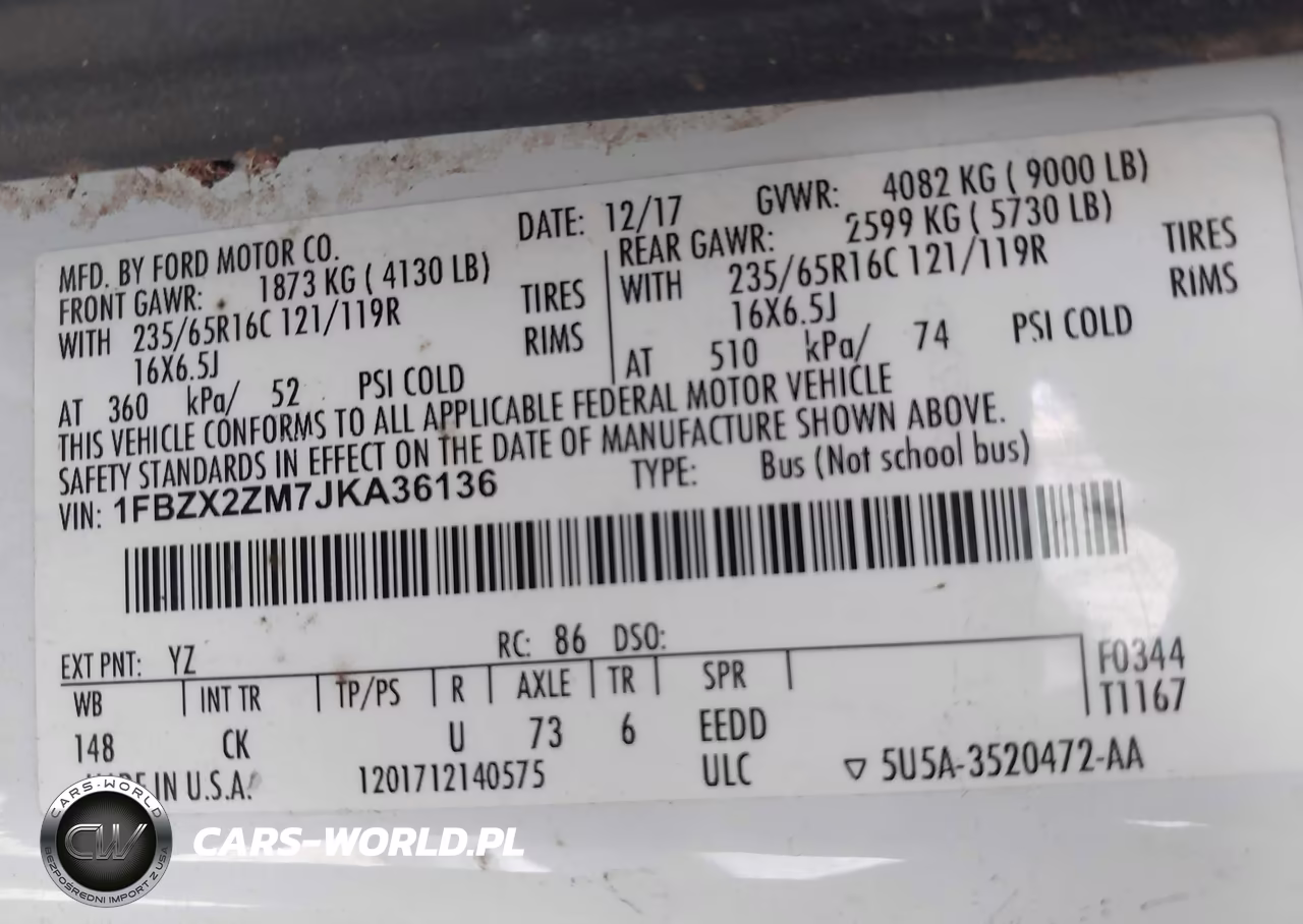 2018 Ford Transit-350 Xl VIN:1FBZX2ZM7JKA36136 - 9