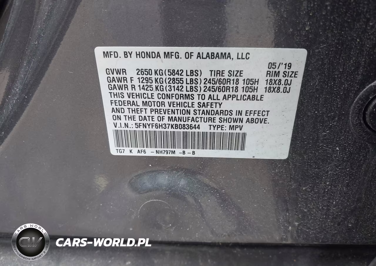 2019 Honda Pilot Ex VIN:5FNYF6H37KB083644 - 9