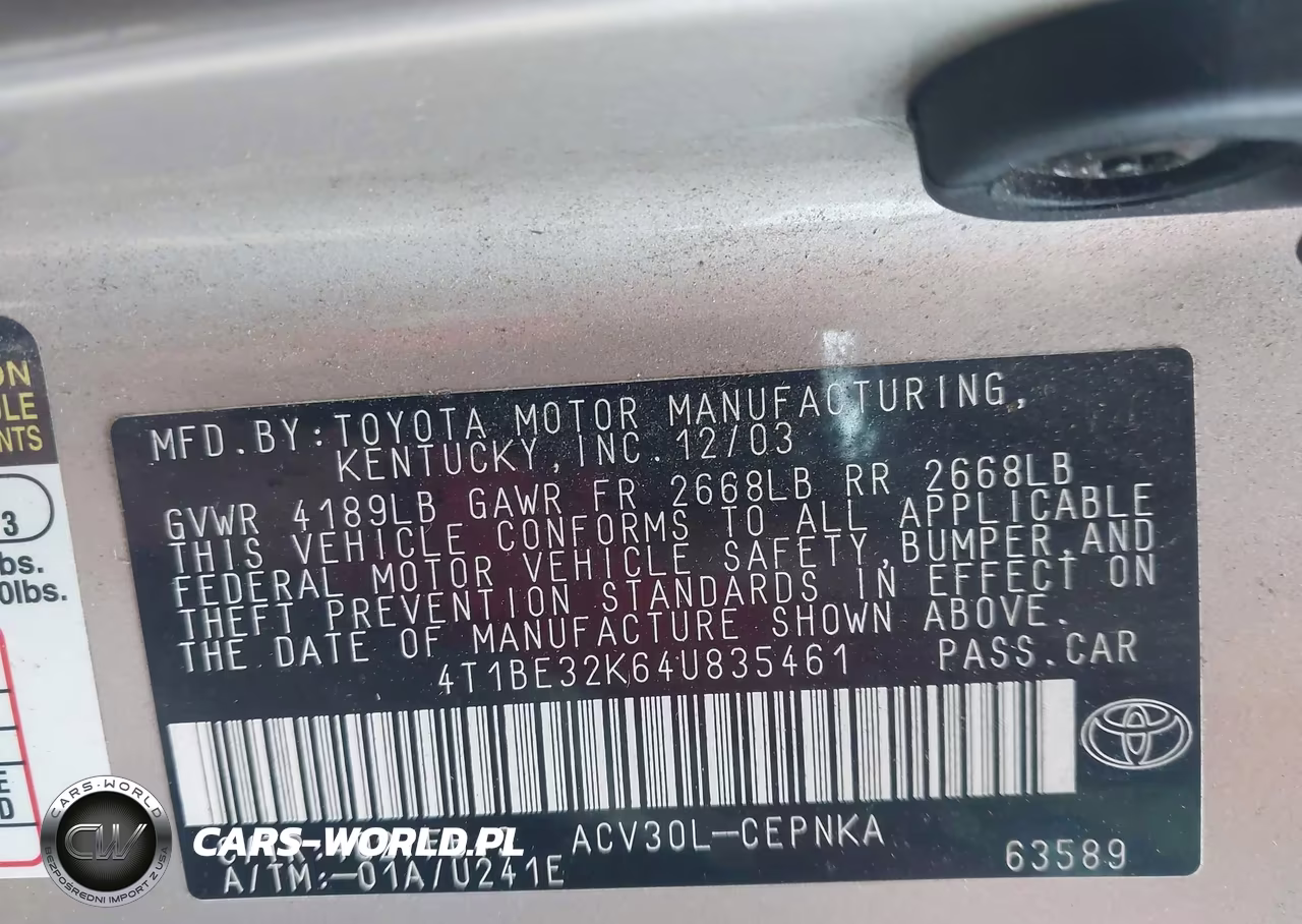 2004 Toyota Camry Le VIN:4T1BE32K64U835461 - 9